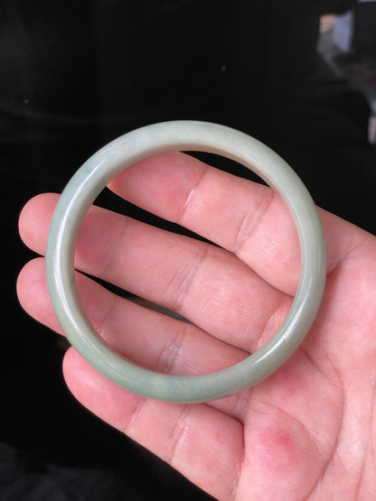 Natural Certified Burmese Jadeite Jade Bangle – Icy Apple Green & Bluish Milky White with Honey Hues – 59mm – JB213