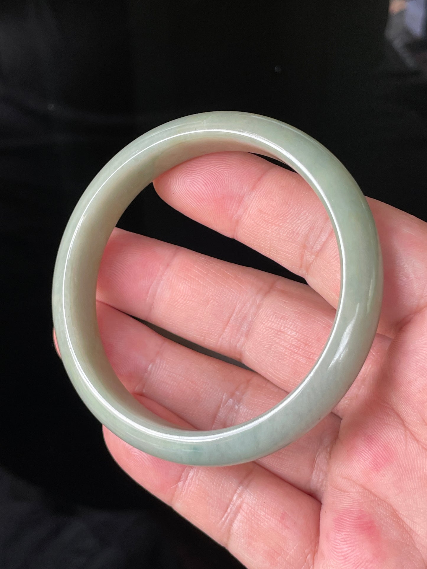 Natural Certified Burmese Jadeite Jade Bangle – Icy Apple Green & Bluish Milky White with Honey Hues – 59mm – JB213
