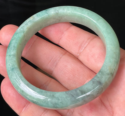 Natural Certified Burmese Jadeite Jade Bangle – Icy Apple Green with Grey-Blackish & Honeycomb Hues – 57mm – JB205