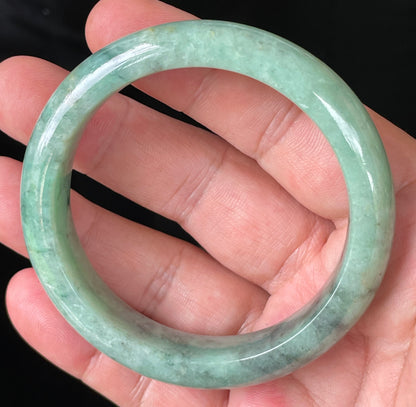 Natural Certified Burmese Jadeite Jade Bangle – Icy Apple Green with Grey-Blackish & Honeycomb Hues – 57mm – JB205