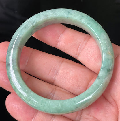 Natural Certified Burmese Jadeite Jade Bangle – Icy Apple Green with Grey-Blackish & Honeycomb Hues – 57mm – JB205