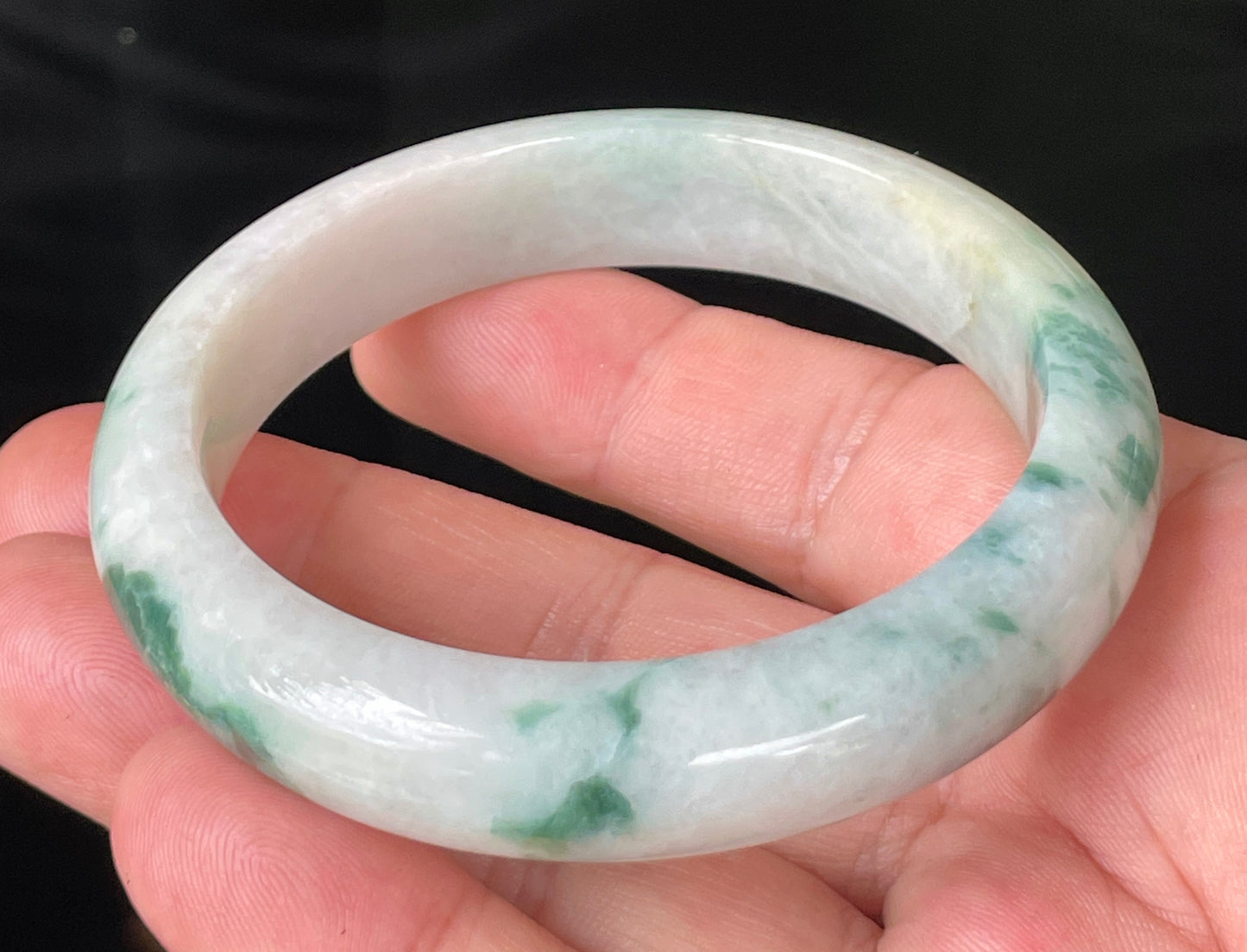 Natural Certified Burmese Jadeite Jade Bangle – Icy Imperial Green, Milky White & Honeycomb – 58.5mm – JB214