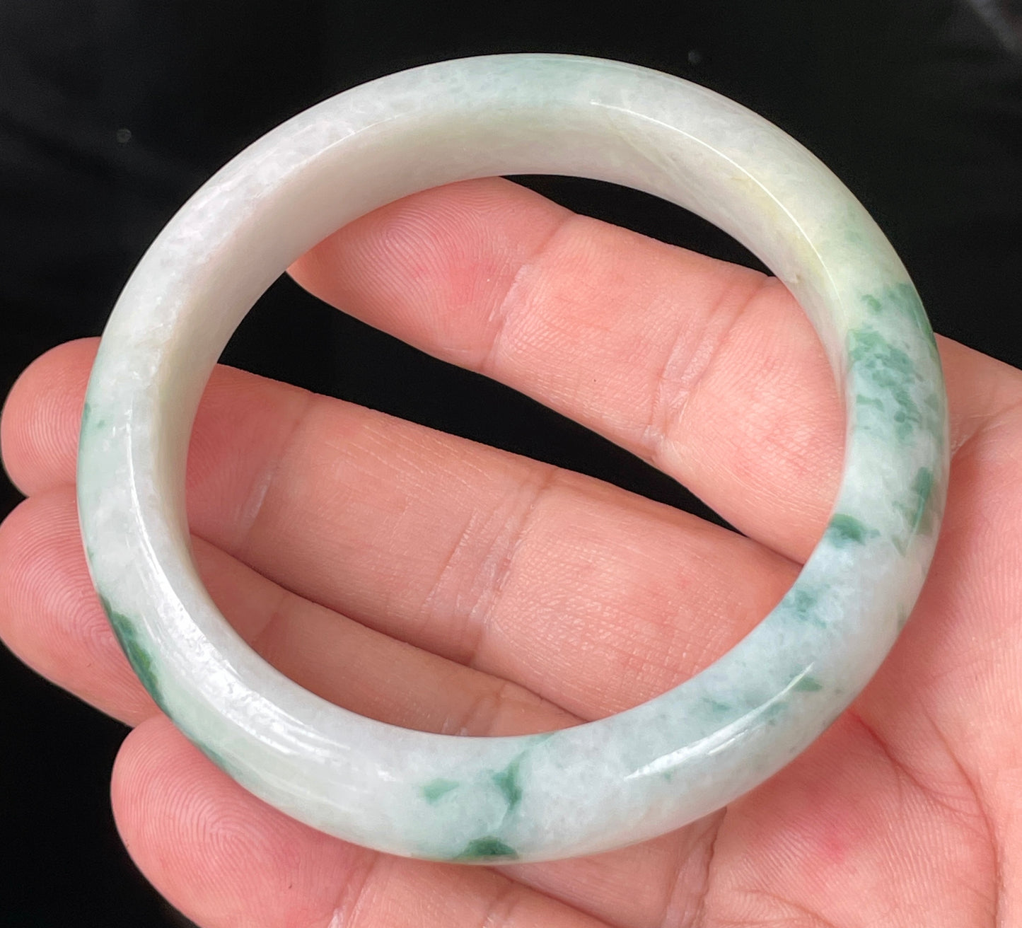 Natural Certified Burmese Jadeite Jade Bangle – Icy Imperial Green, Milky White & Honeycomb – 58.5mm – JB214