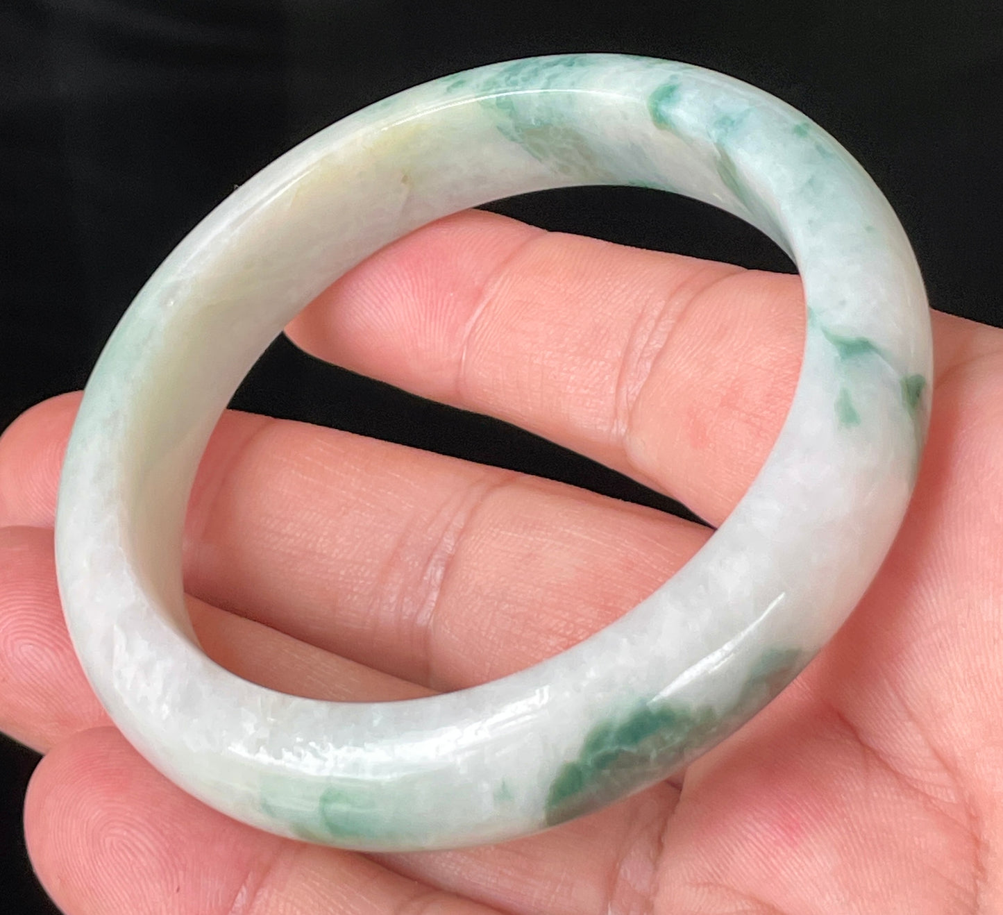 Natural Certified Burmese Jadeite Jade Bangle – Icy Imperial Green, Milky White & Honeycomb – 58.5mm – JB214