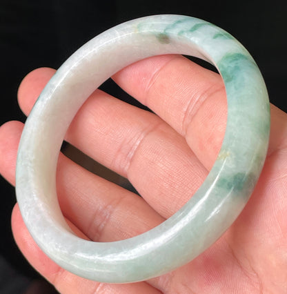 Natural Certified Burmese Jadeite Jade Bangle – Icy Imperial Green, Milky White & Honeycomb – 58.5mm – JB214
