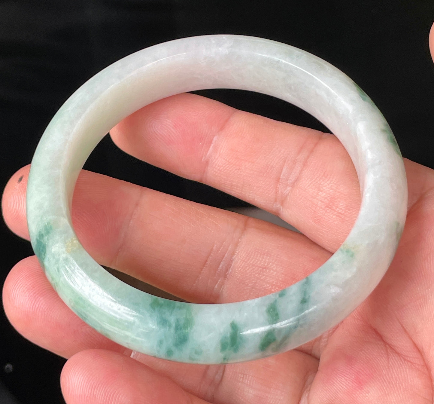 Natural Certified Burmese Jadeite Jade Bangle – Icy Imperial Green, Milky White & Honeycomb – 58.5mm – JB214