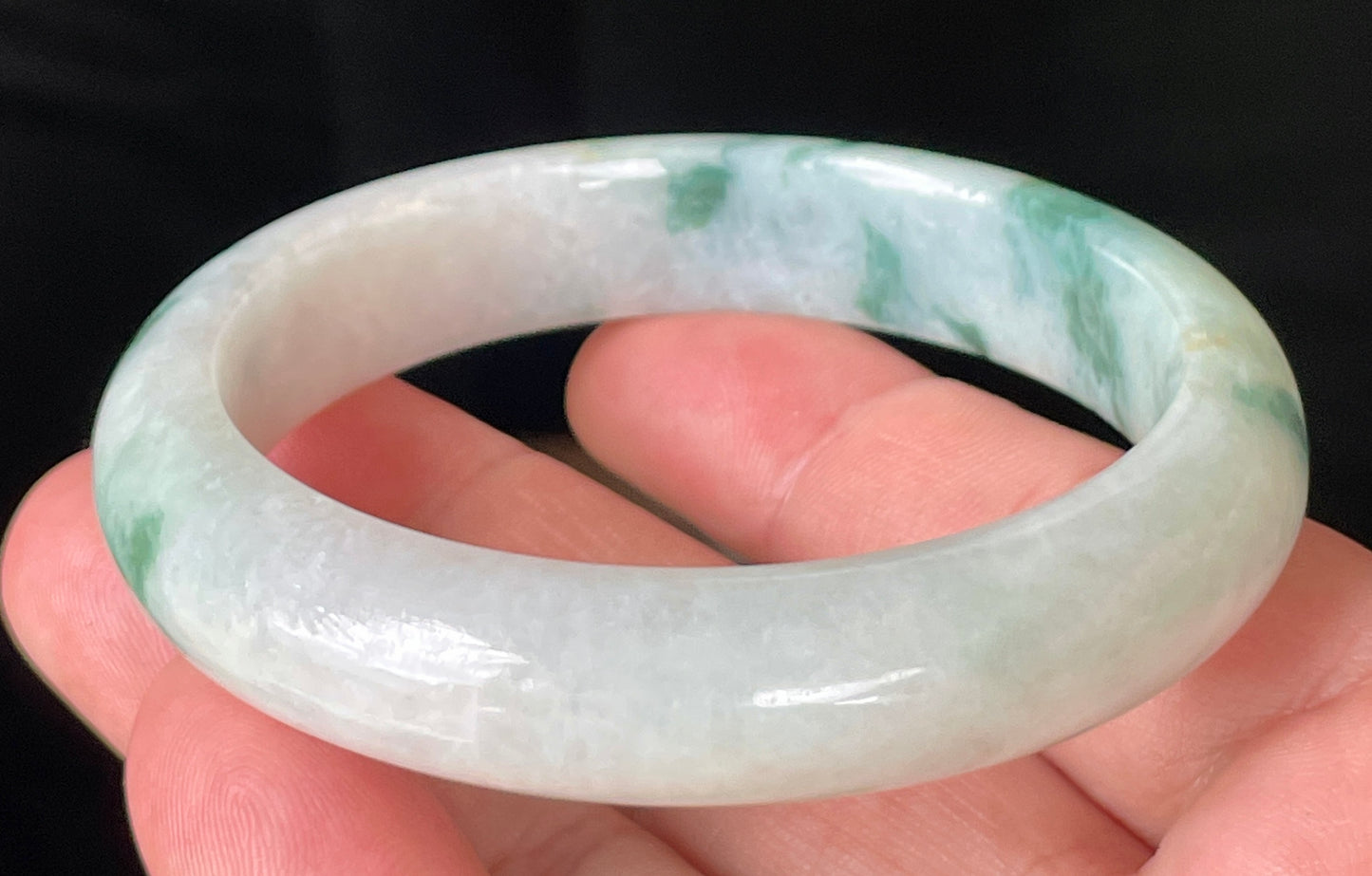 Natural Certified Burmese Jadeite Jade Bangle – Icy Imperial Green, Milky White & Honeycomb – 58.5mm – JB214