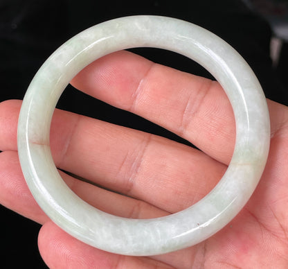 Natural Burmese Jadeite Jade Bangle – Icy Milky White & Apple Green with Orange Line – Princess Cut – 55.8mm – JB157