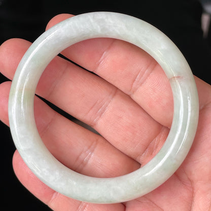 Natural Burmese Jadeite Jade Bangle – Icy Milky White & Apple Green with Orange Line – Princess Cut – 55.8mm – JB157