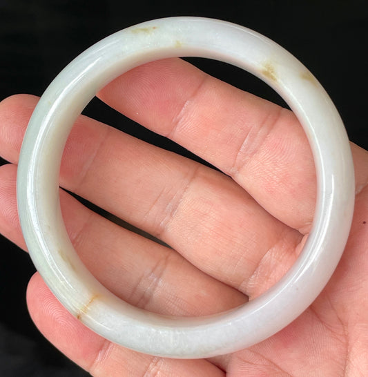 Natural Burmese Jadeite Jade Bangle – Icy Milky White with Honeycomb Orange Veins – 59.2mm – JB152