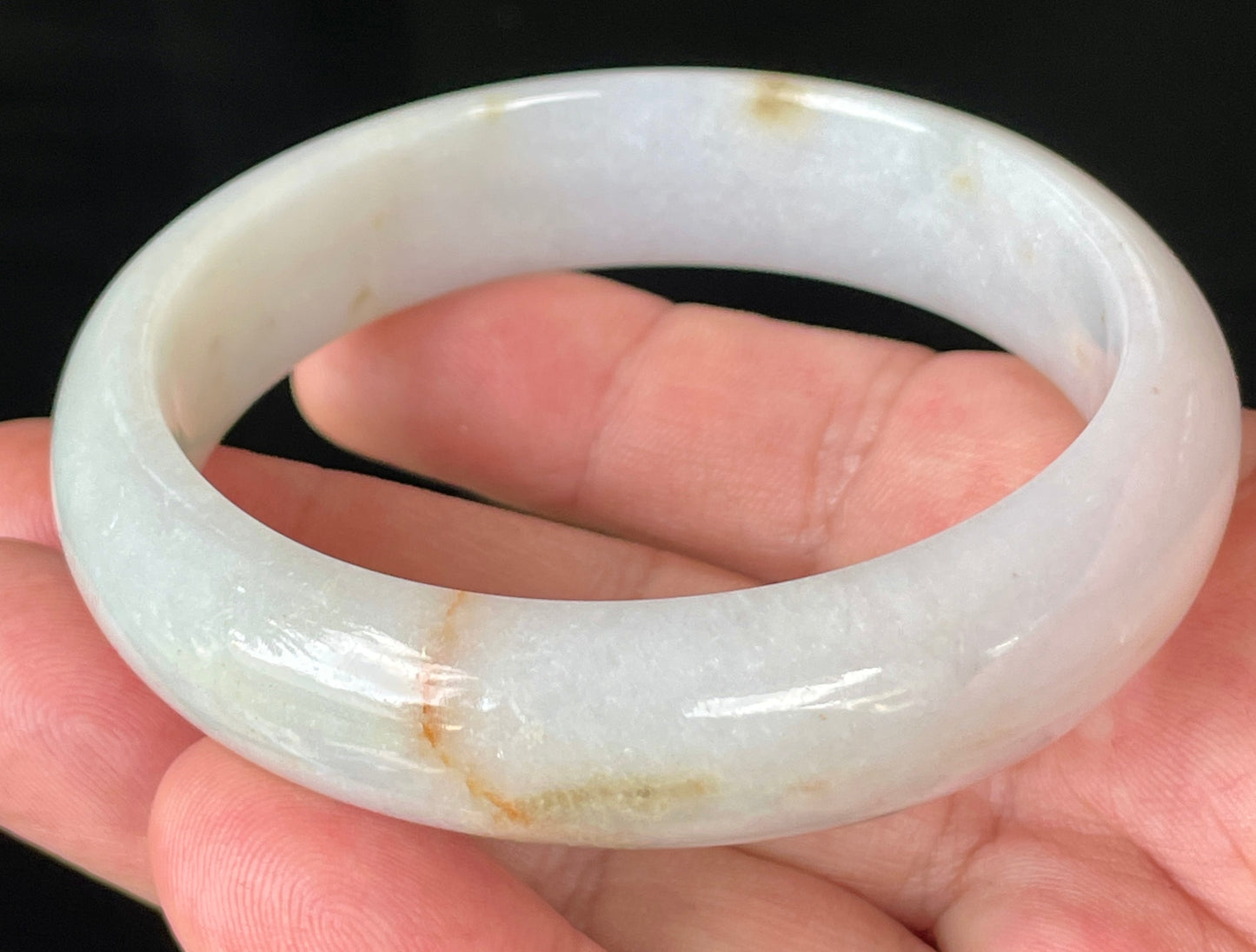 Natural Burmese Jadeite Jade Bangle – Icy Milky White with Honeycomb Orange Veins – 59.2mm – JB152