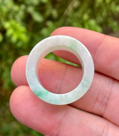 Natural Burmese Jadeite Jade Ring – Icy Green & Milky White – Wide Tube Thumb/Band Style – Rounded & Polished – JRN023