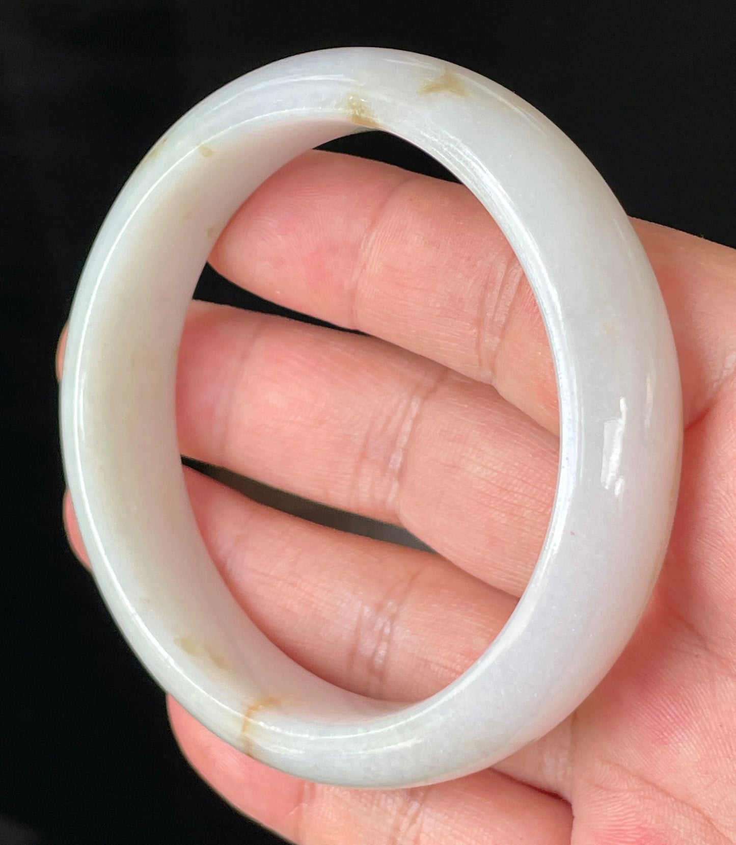 Natural Burmese Jadeite Jade Bangle – Icy Milky White with Honeycomb Orange Veins – 59.2mm – JB152