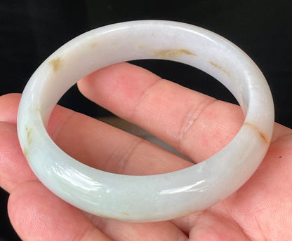 Natural Burmese Jadeite Jade Bangle – Icy Milky White with Honeycomb Orange Veins – 59.2mm – JB152