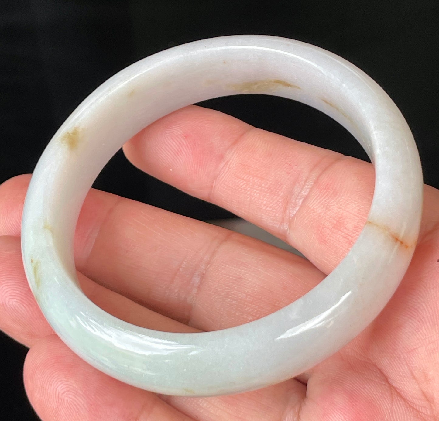 Natural Burmese Jadeite Jade Bangle – Icy Milky White with Honeycomb Orange Veins – 59.2mm – JB152