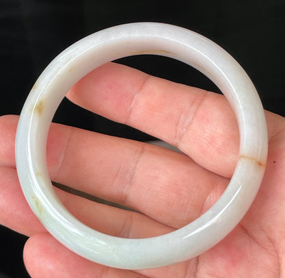 Natural Burmese Jadeite Jade Bangle – Icy Milky White with Honeycomb Orange Veins – 59.2mm – JB152