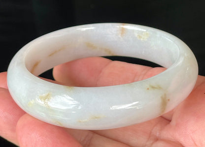 Natural Burmese Jadeite Jade Bangle – Icy Milky White with Honeycomb Orange Veins – 59.2mm – JB152