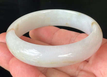Natural Burmese Jadeite Jade Bangle – Icy Milky White with Honeycomb Orange Veins – 59.2mm – JB152