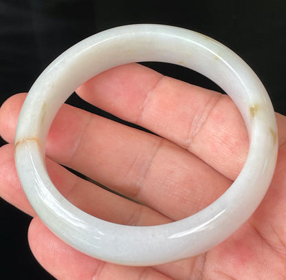 Natural Burmese Jadeite Jade Bangle – Icy Milky White with Honeycomb Orange Veins – 59.2mm – JB152