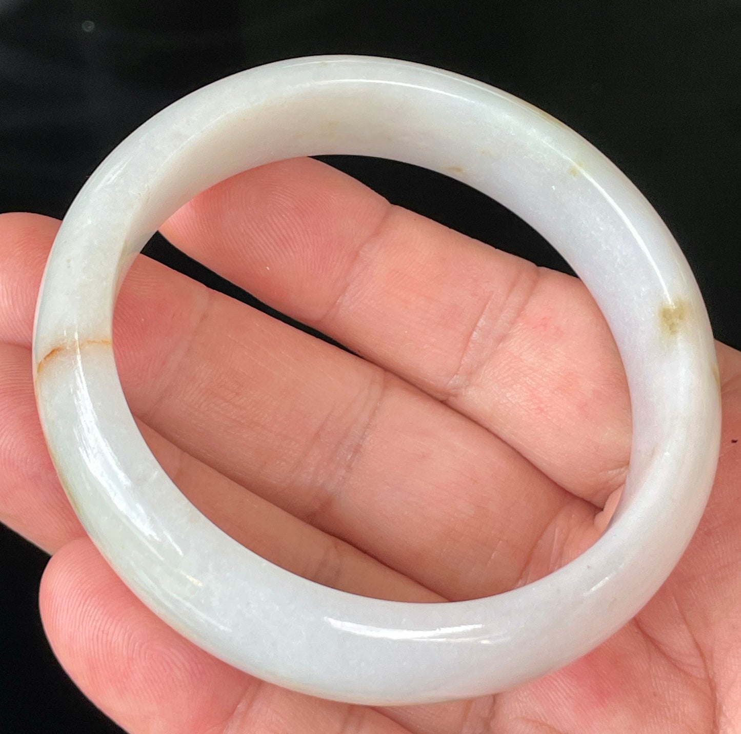 Natural Burmese Jadeite Jade Bangle – Icy Milky White with Honeycomb Orange Veins – 59.2mm – JB152