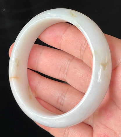 Natural Burmese Jadeite Jade Bangle – Icy Milky White with Honeycomb Orange Veins – 59.2mm – JB152