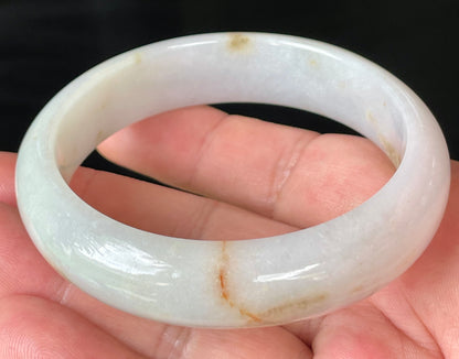 Natural Burmese Jadeite Jade Bangle – Icy Milky White with Honeycomb Orange Veins – 59.2mm – JB152