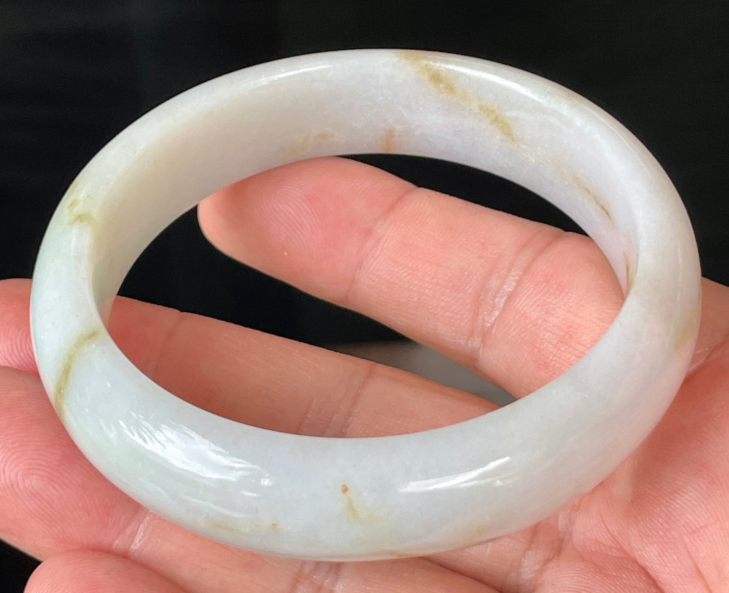 Natural Burmese Jadeite Jade Bangle – Icy Milky White with Honeycomb Orange Veins – 59.2mm – JB152