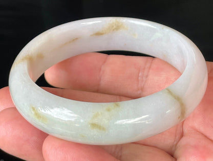 Natural Burmese Jadeite Jade Bangle – Icy Milky White with Honeycomb Orange Veins – 59.2mm – JB152