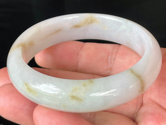 Natural Burmese Jadeite Jade Bangle – Icy Milky White with Honeycomb Orange Veins – 59.2mm – JB152
