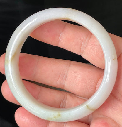 Natural Burmese Jadeite Jade Bangle – Icy Milky White with Honeycomb Orange Veins – 59.2mm – JB152