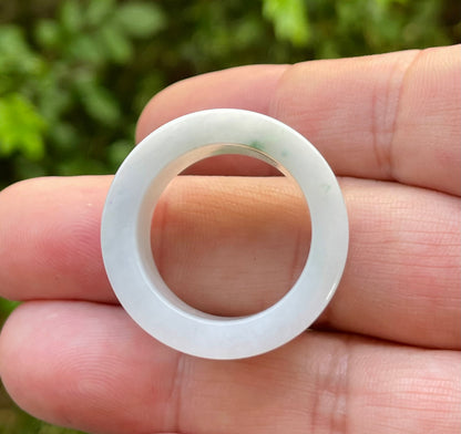 Natural Burmese Jadeite Jade Ring – Icy Milky White & Imperial Green – Wide Tube Thumb/Band Style – Rounded & Polished – JRN024