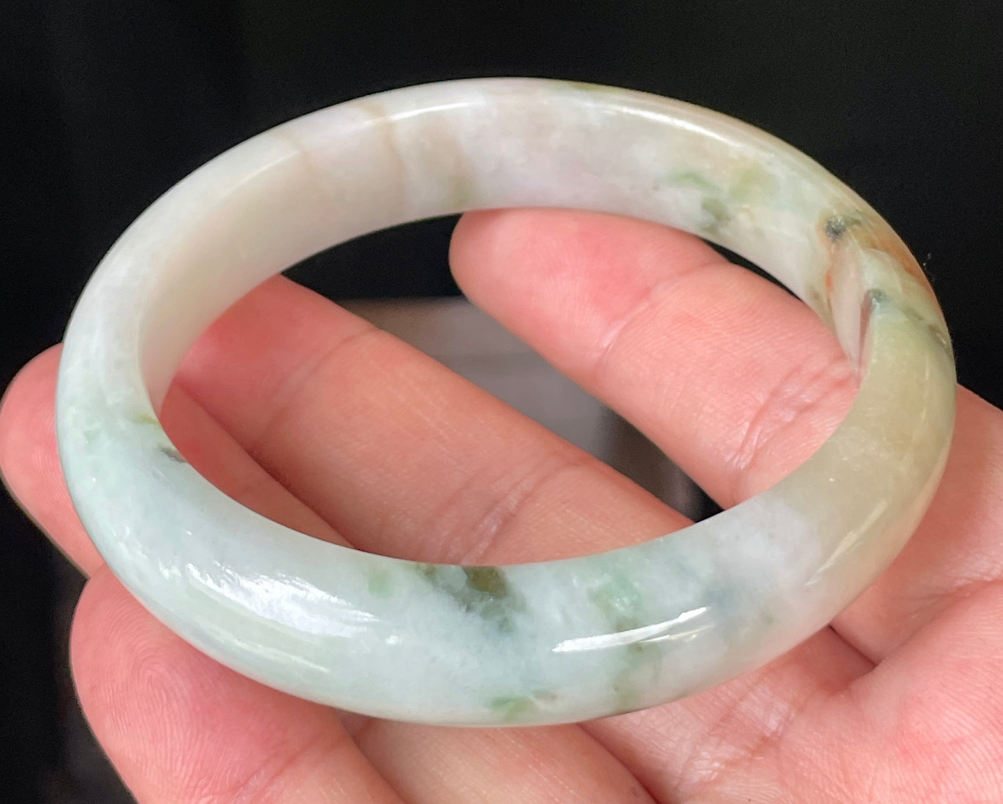 Natural Certified Burmese Jadeite Jade Bangle – Icy Milky White, Imperial Green, Honey, Orange & Red Hues – 58.8mm – JB232
