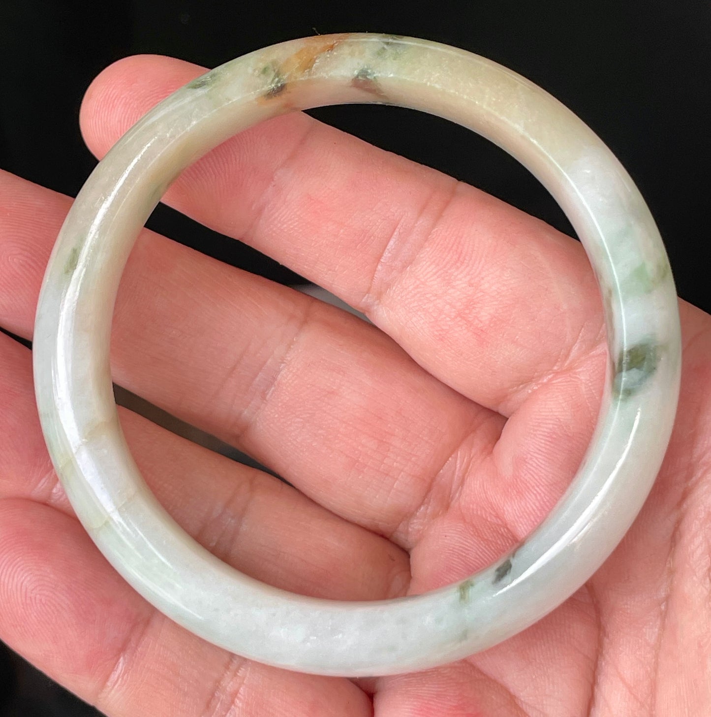 Natural Certified Burmese Jadeite Jade Bangle – Icy Milky White, Imperial Green, Honey, Orange & Red Hues – 58.8mm – JB232
