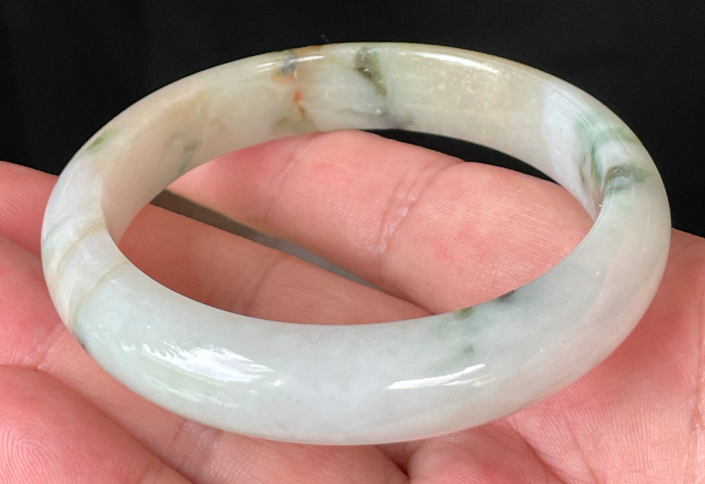 Natural Certified Burmese Jadeite Jade Bangle – Icy Milky White, Imperial Green, Honey, Orange & Red Hues – 58.8mm – JB232