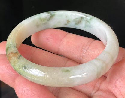 Natural Certified Burmese Jadeite Jade Bangle – Icy Milky White, Imperial Green, Honey, Orange & Red Hues – 58.8mm – JB232