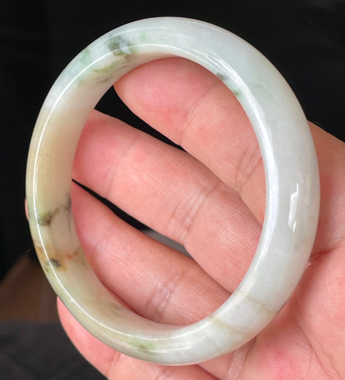 Natural Certified Burmese Jadeite Jade Bangle – Icy Milky White, Imperial Green, Honey, Orange & Red Hues – 58.8mm – JB232