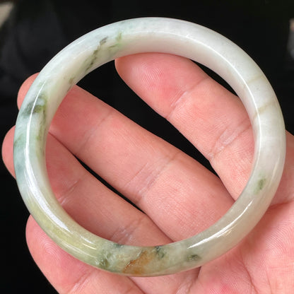 Natural Certified Burmese Jadeite Jade Bangle – Icy Milky White, Imperial Green, Honey, Orange & Red Hues – 58.8mm – JB232