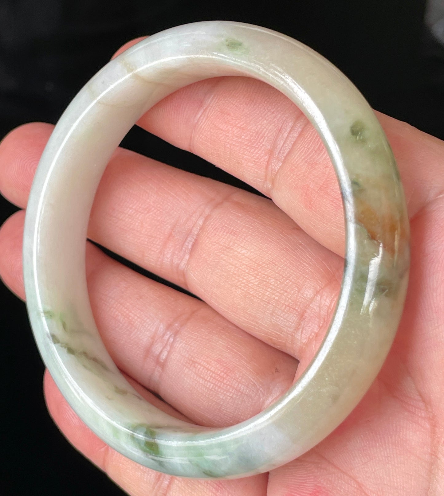 Natural Certified Burmese Jadeite Jade Bangle – Icy Milky White, Imperial Green, Honey, Orange & Red Hues – 58.8mm – JB232