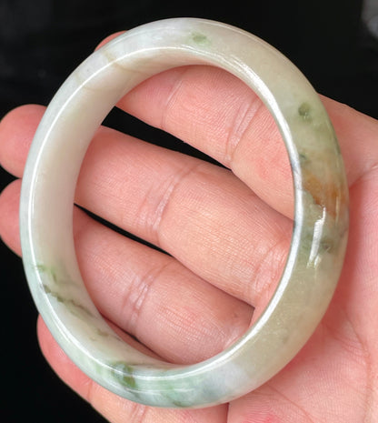 Natural Certified Burmese Jadeite Jade Bangle – Icy Milky White, Imperial Green, Honey, Orange & Red Hues – 58.8mm – JB232