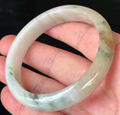 Natural Certified Burmese Jadeite Jade Bangle – Icy Milky White, Imperial Green, Honey, Orange & Red Hues – 58.8mm – JB232