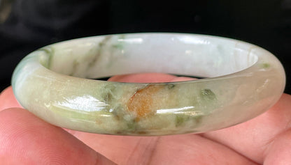 Natural Certified Burmese Jadeite Jade Bangle – Icy Milky White, Imperial Green, Honey, Orange & Red Hues – 58.8mm – JB232