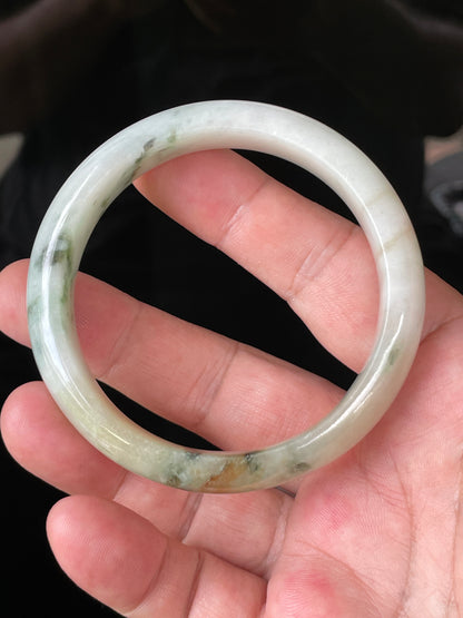 Natural Certified Burmese Jadeite Jade Bangle – Icy Milky White, Imperial Green, Honey, Orange & Red Hues – 58.8mm – JB232