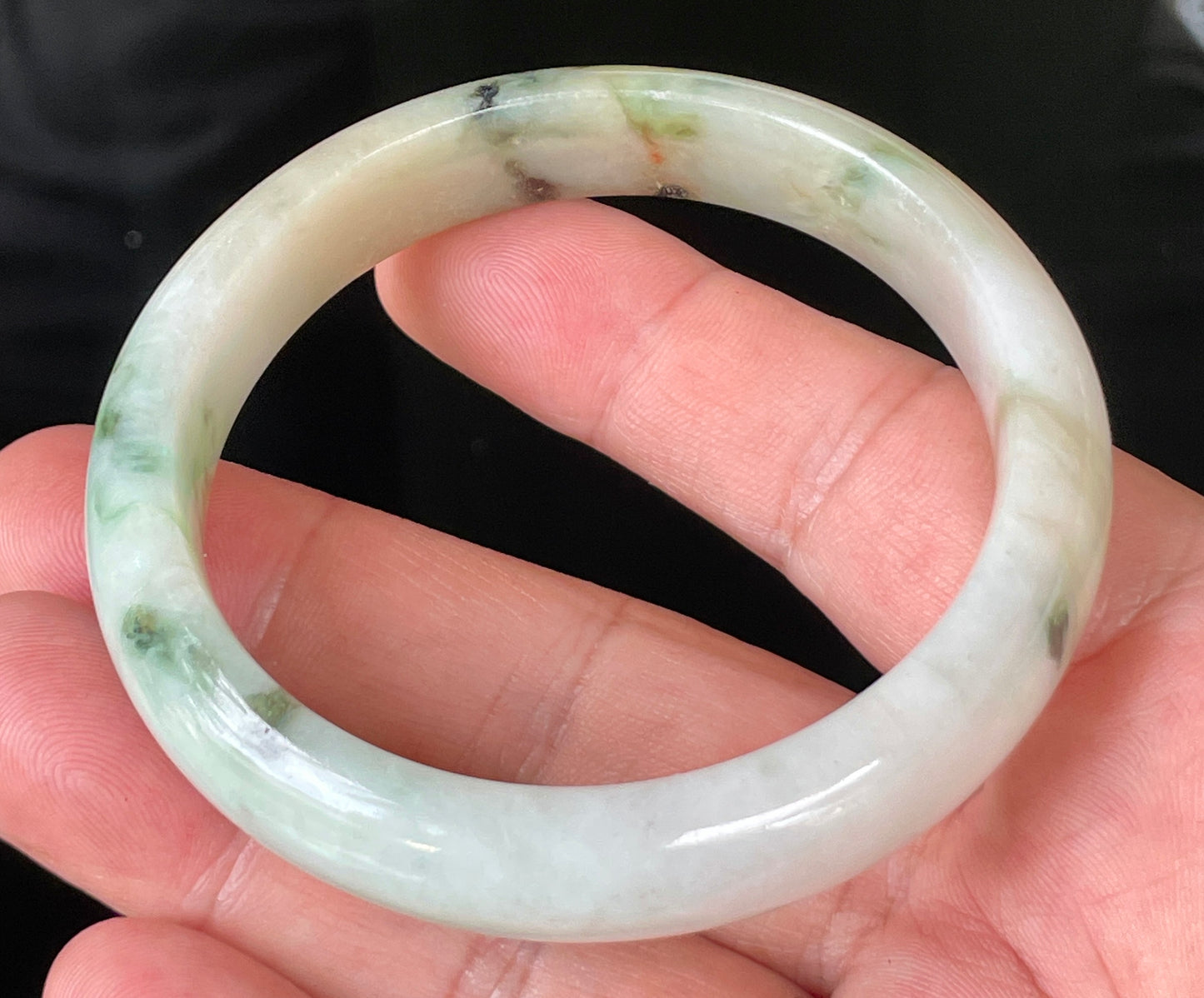 Natural Certified Burmese Jadeite Jade Bangle – Icy Milky White, Imperial Green, Honey, Orange & Red Hues – 58.8mm – JB232