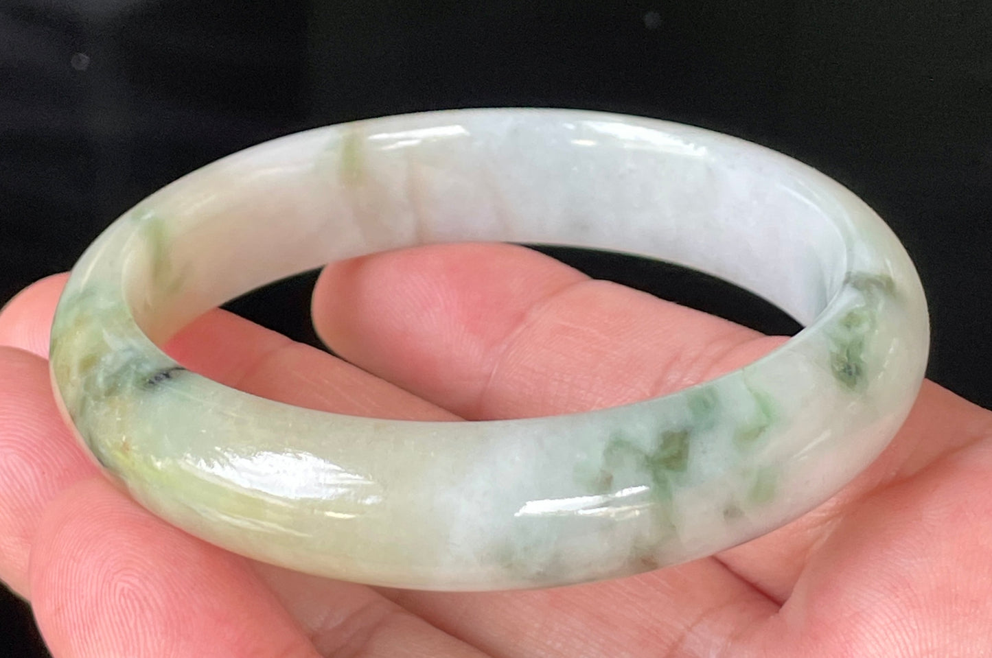 Natural Certified Burmese Jadeite Jade Bangle – Icy Milky White, Imperial Green, Honey, Orange & Red Hues – 58.8mm – JB232