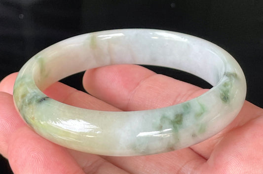 Natural Certified Burmese Jadeite Jade Bangle – Icy Milky White, Imperial Green, Honey, Orange & Red Hues – 58.8mm – JB232