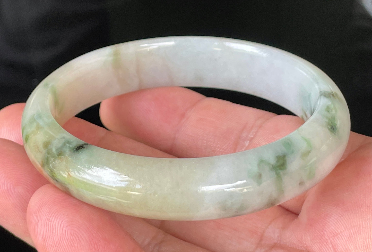 Natural Certified Burmese Jadeite Jade Bangle – Icy Milky White, Imperial Green, Honey, Orange & Red Hues – 58.8mm – JB232
