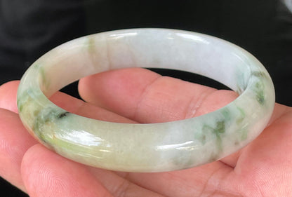 Natural Certified Burmese Jadeite Jade Bangle – Icy Milky White, Imperial Green, Honey, Orange & Red Hues – 58.8mm – JB232