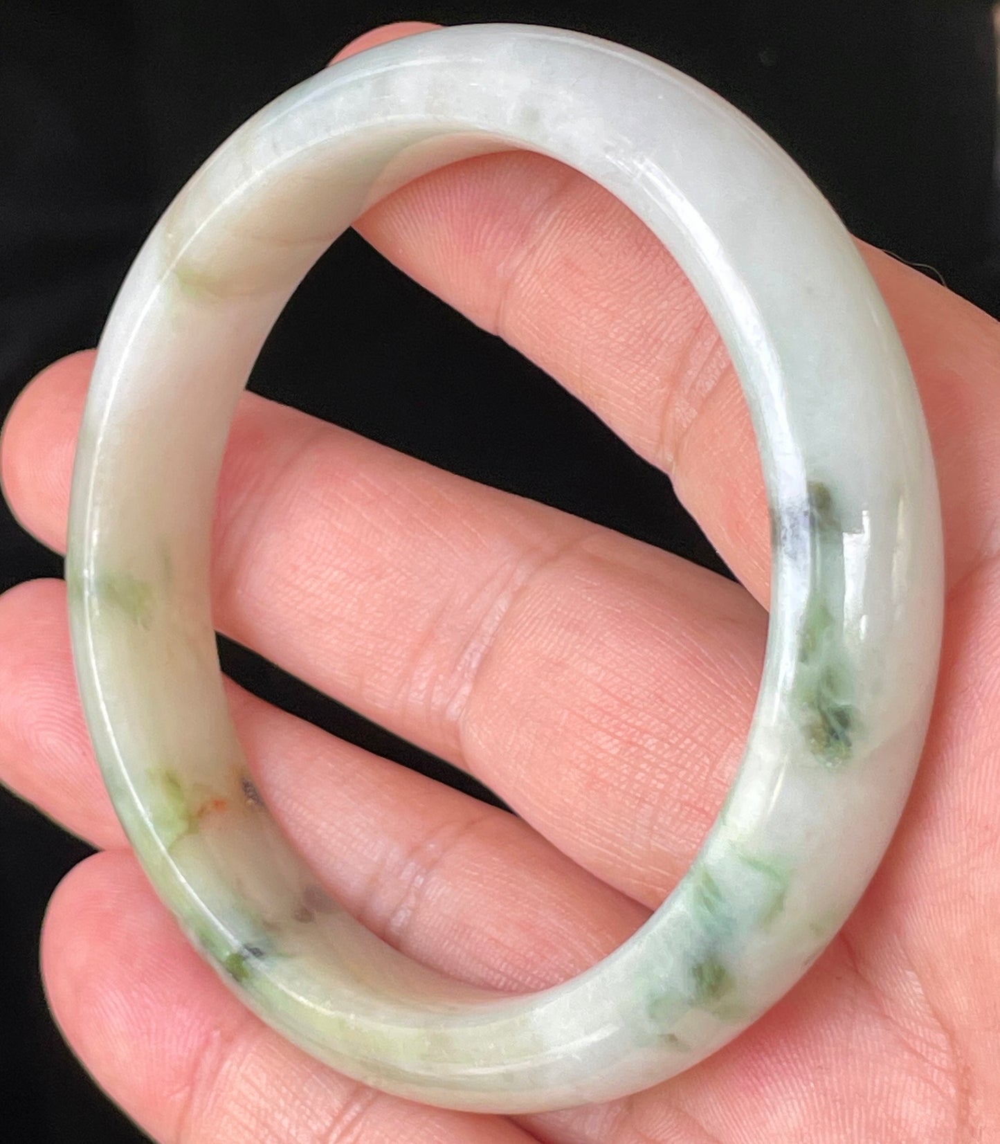 Natural Certified Burmese Jadeite Jade Bangle – Icy Milky White, Imperial Green, Honey, Orange & Red Hues – 58.8mm – JB232