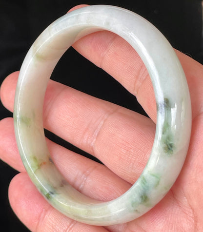 Natural Certified Burmese Jadeite Jade Bangle – Icy Milky White, Imperial Green, Honey, Orange & Red Hues – 58.8mm – JB232