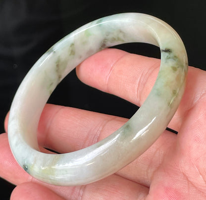 Natural Certified Burmese Jadeite Jade Bangle – Icy Milky White, Imperial Green, Honey, Orange & Red Hues – 58.8mm – JB232